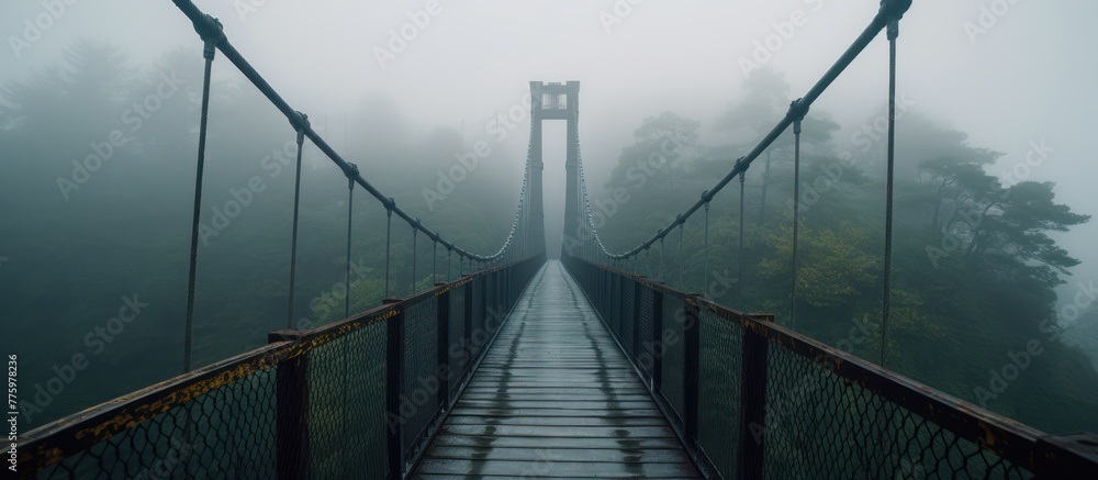 Obraz premium the suspension bridge disappeared in the mist