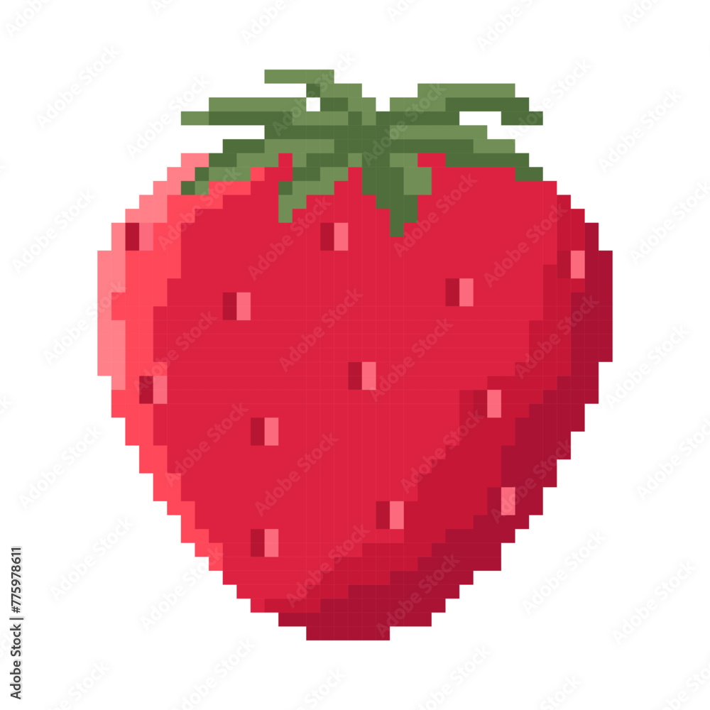 Pixel art fruit strawberries isolated on white background. Pixel art fruit strawberries isolated on white background.