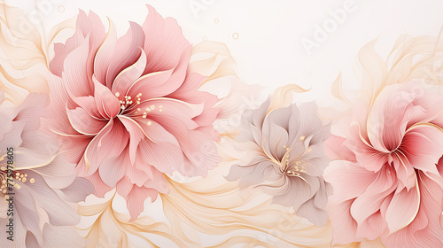Beautiful abstract gold and pink pencil drawing floral