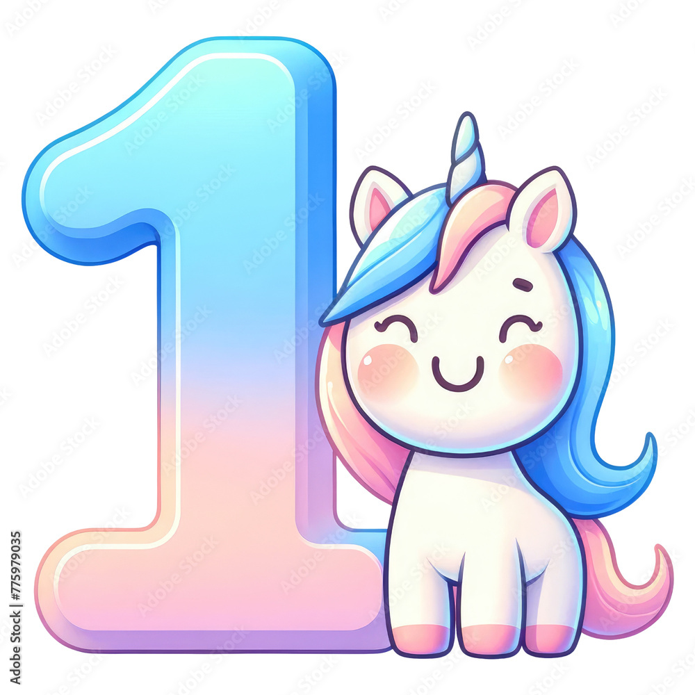 Cartoon Unicorn with Number One Celebration Cartoon Unicorn with Number One Celebration