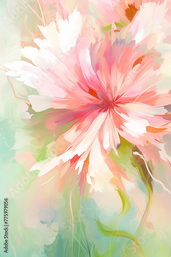 Beautiful abstract pink and green impressionistic flora