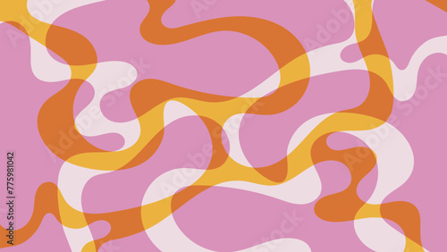 Psychedelic groovy pattern in retro 60s-70 s style. Vintage wavy background in pink, yellow, orange and beige colors. Liquid shapes vector design
