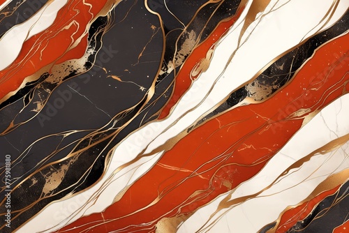 Red, black and white marble with gold veins