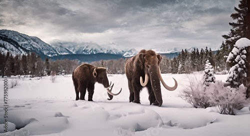 Mammoths in the snow. photo