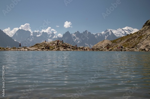 Scenic view of a lake on a background of maountains photo