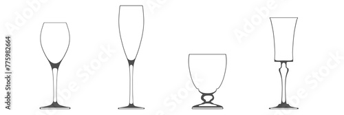 Set of wine glasses. Isolated flat icon symbol. Vector illustration.