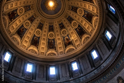 Low angle shot of luxury dome ceiling design in a big cathedral