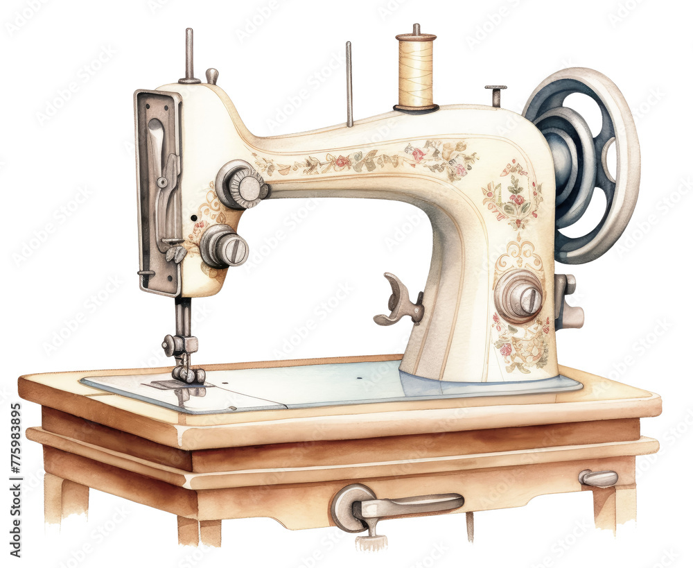 Vintage sewing machine on wooden table