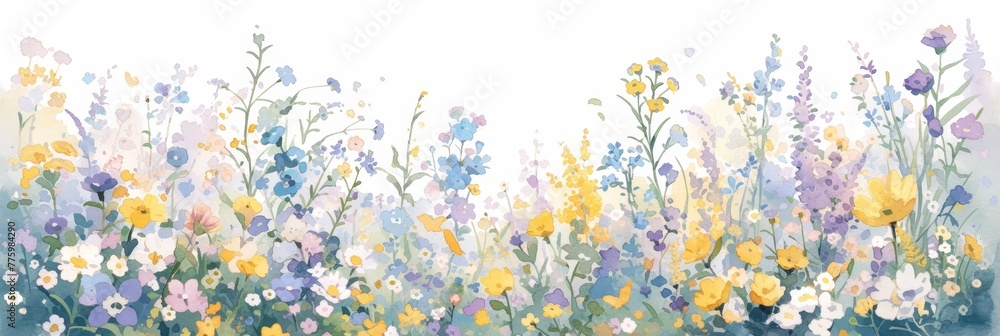watercolor wildflowers, white background, colorful fantasy