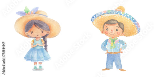 mexican cartoon watercolor vector illustration