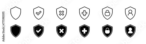Shield icon set. Line and glyph shield protection symbol. Security shield vector