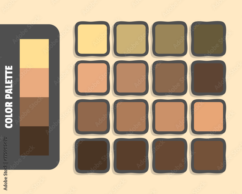 Fototapeta premium Khaki burlywood sienna darkslategray color palette, colour matching, rgb colors, harmonious colours catalog