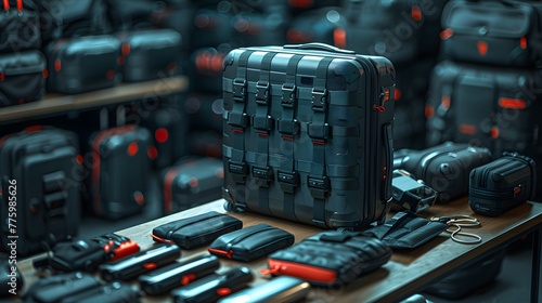 a practical carry-on luggage set, neatly arranged against a backdrop of minimalist travel accessories, exemplifying efficiency and preparedness, in cinematic 8k high resolution. photo