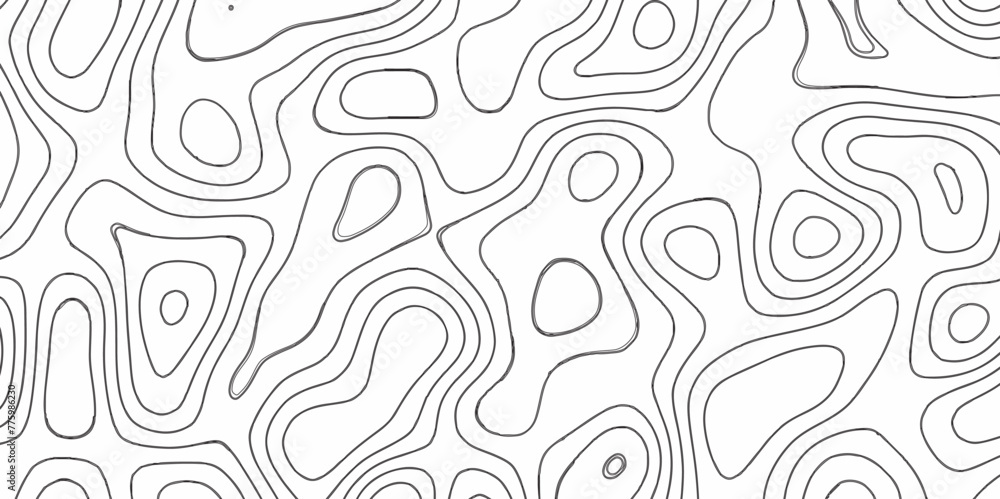 Modern Abstract Topographic map background with wave lines. Topographic map in contour black line on isolated white background. Vector illustration. paper texture Imitation of a geographical map shade - obrazy, fototapety, plakaty 