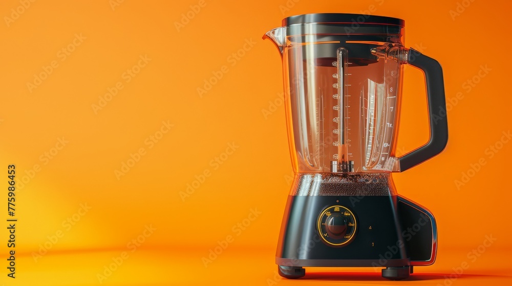 A highspeed blender, its sleek lines and modern design set against a neon orange background, emphasizing efficiency and bold style hyper realistic A highspeed blender, its sleek lines and modern design set against a neon orange background, emphasizing efficiency and bold style hyper realistic