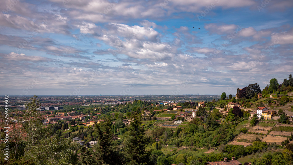 Beautiful view of the Bergamo cityscape under a cloudy sky in Italy Beautiful view of the Bergamo cityscape under a cloudy sky in Italy