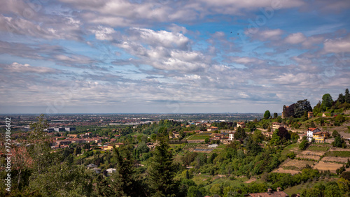 Beautiful view of the Bergamo cityscape under a cloudy sky in Italy