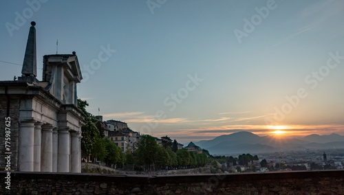 Historical Porta San Giacomo at sunset in Bergamo  Italy