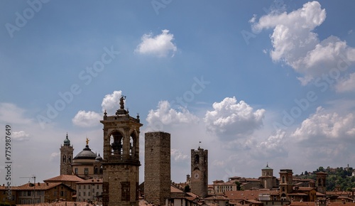 Beautiful display of the Bergamo towers skyline and the medieval cityscape