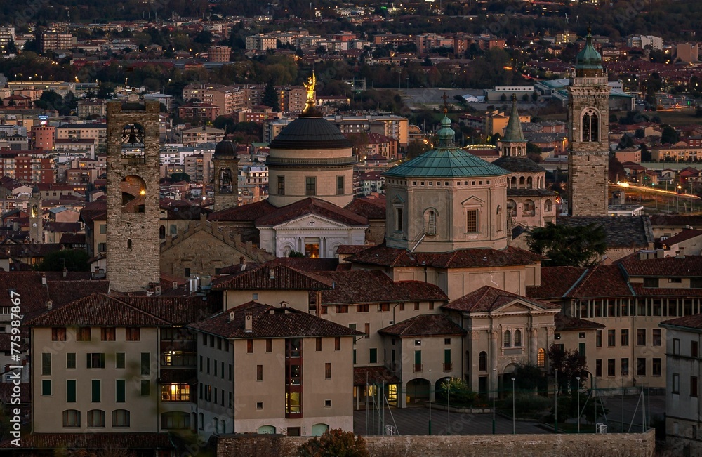 Fototapeta premium Landscape shot of the beautiful city of Bergamo, Italy, under the blue sky