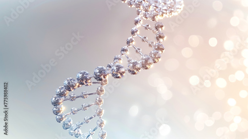 3D-rendered image of a DNA double helix forming the shape of the Vitamin B molecule, light silver gradient background photo
