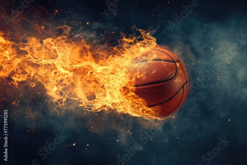 Hot Basketball ball fire flame. Play team. Generate Ai © anatolir