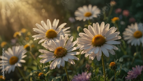 Daisies and wildflowers in summer field