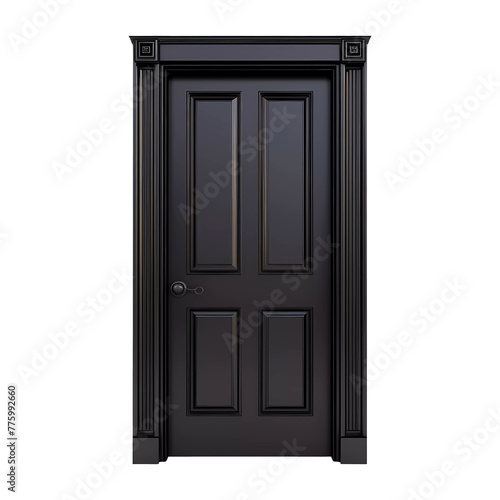 Classic framed black door on transparent background. Generative ai design.