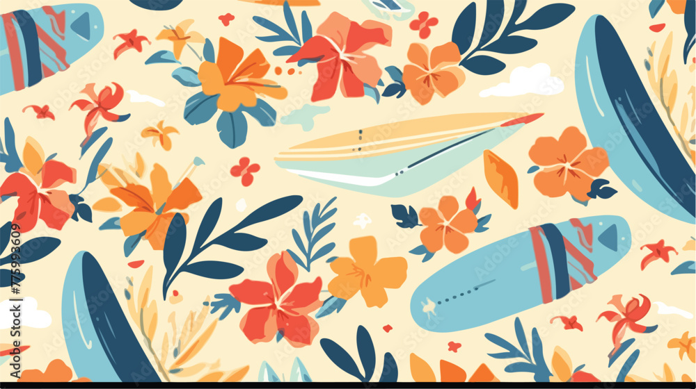 Summer mood surfing seamless pattern in retro style