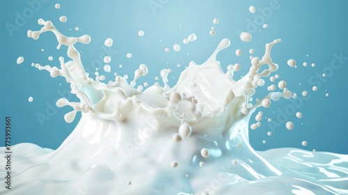 A dynamic image capturing a milk splash against a vibrant blue background © Chingiz
