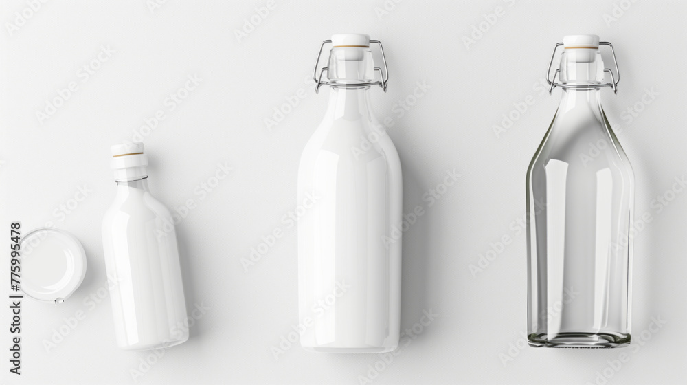 Mockup featuring white syrup bottles, two bottle, various style, front angle, top angle, on white background Mockup featuring white syrup bottles, two bottle, various style, front angle, top angle, on white background
