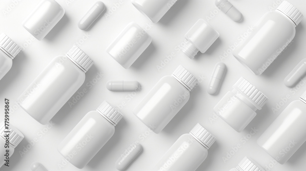 Mockup featuring white supplement bottles, single bottle, various style, front angle, top angle, on white background Mockup featuring white supplement bottles, single bottle, various style, front angle, top angle, on white background