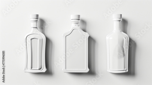 Mockup featuring white syrup bottle, one bottle, various style, front angle, top angle, on white background
