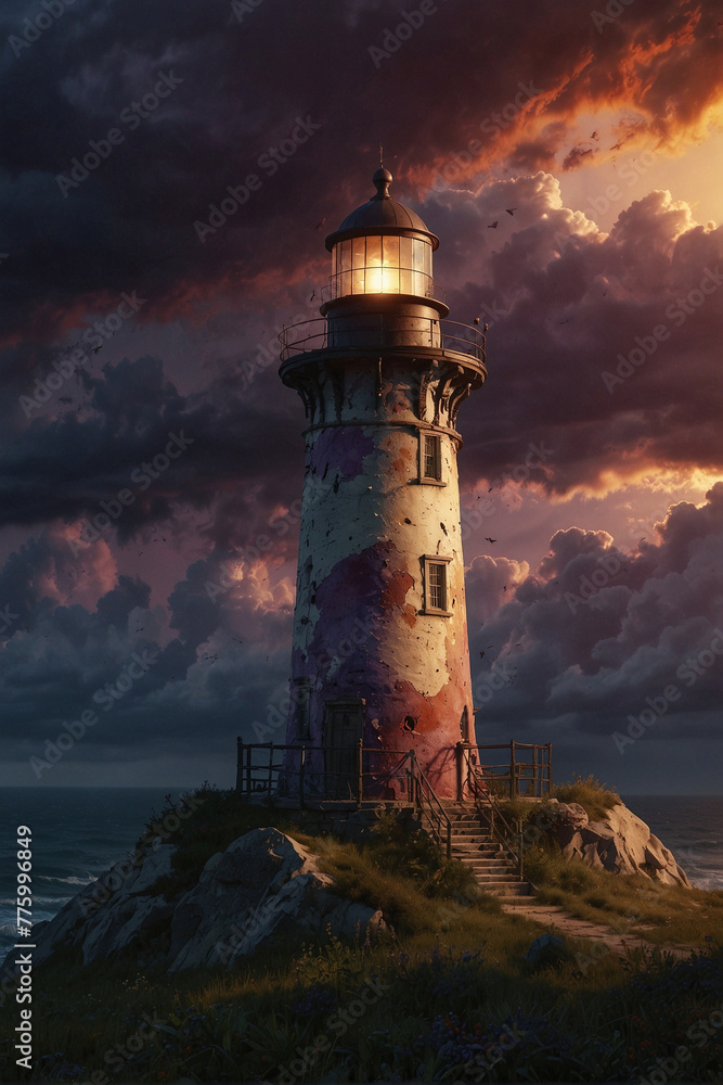 Guiding Light Captivating Photography of Coastal Lighthouses, Illuminating the Night with Iconic Architecture and Seaside Serenity