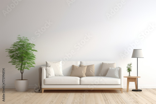 Bright and cozy modern living room interior have sofa and lamp with white wall background