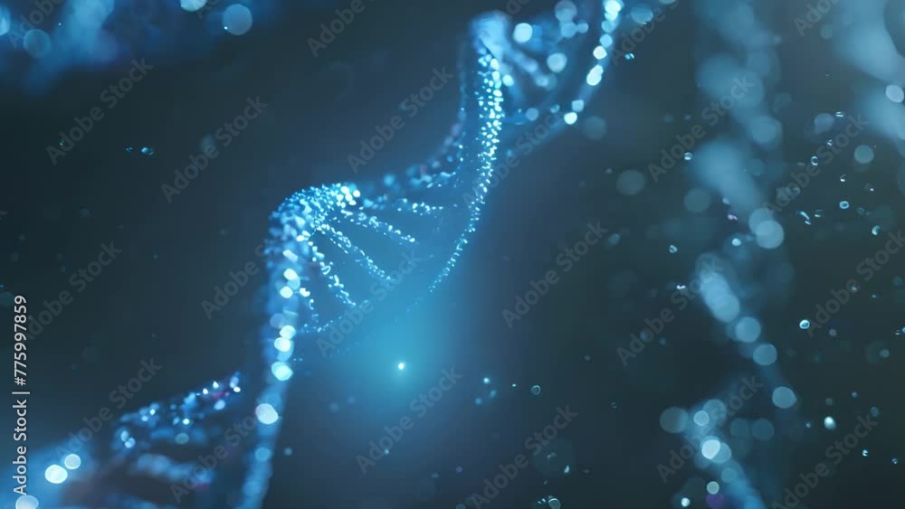 Blue Glowing DNA Helix in Darkness
