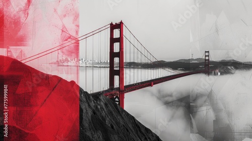 Contemporary Art Collage of Golden Gate Bridge in Fog

