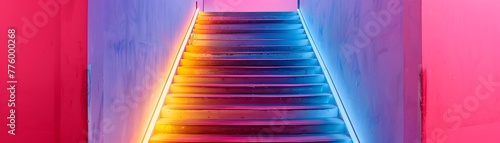 Neon Lit Staircase in Ephemeral Art Gallery A Captivating Interplay of Light Color and Architectural Elegance