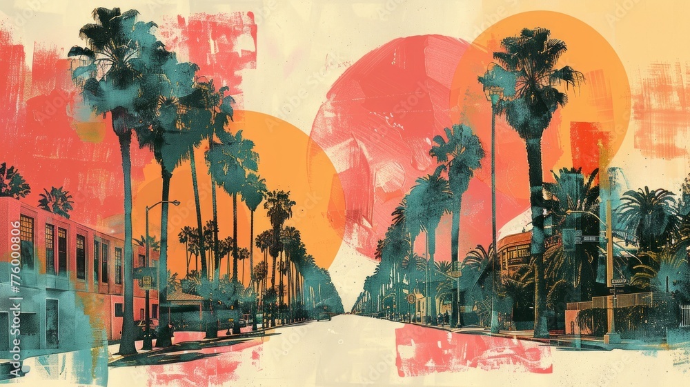 Contemporary Art Collage of Santa Monica Boulevard's Palm Trees