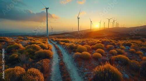In park, there are wind turbines photo