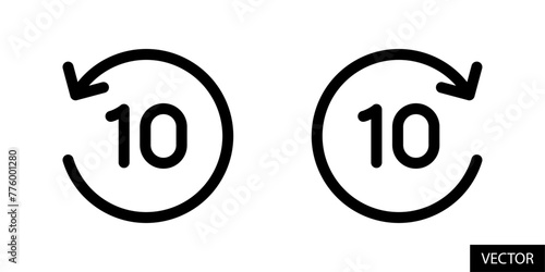 10 seconds backward and fast forward, rewind and skip ten seconds vector icons in line style design for website, app, UI, isolated on white background. Editable stroke. Vector illustration.