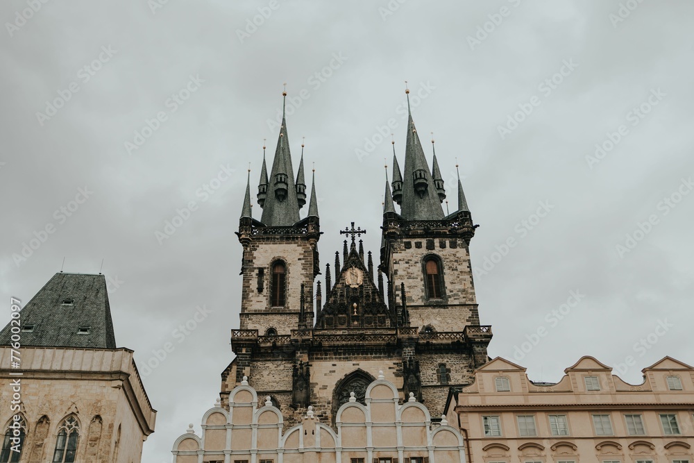 Historic buildings on a cloudy day in Prague, Czech Republic