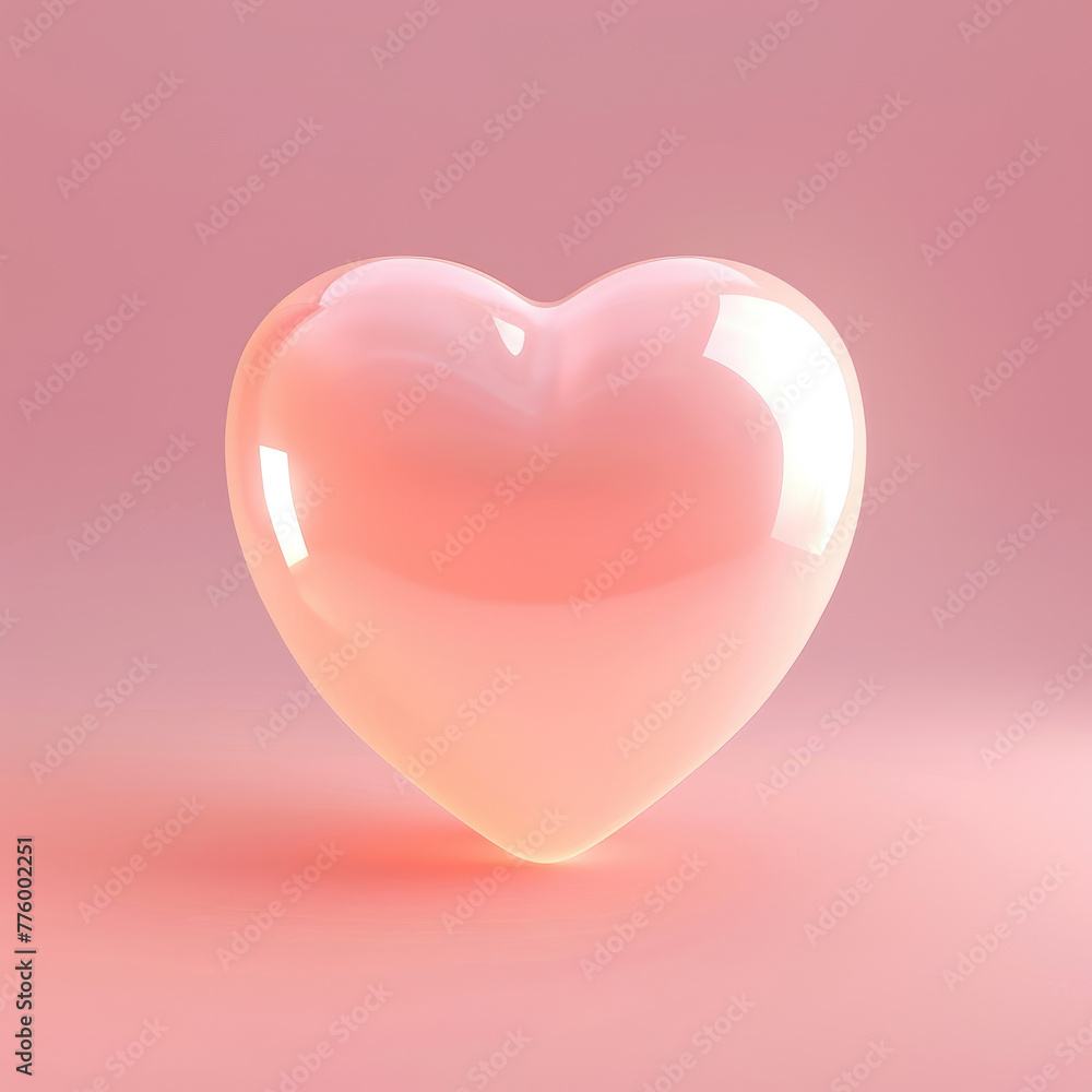 A 3D heart icon glowing softly on a pastel pink background
