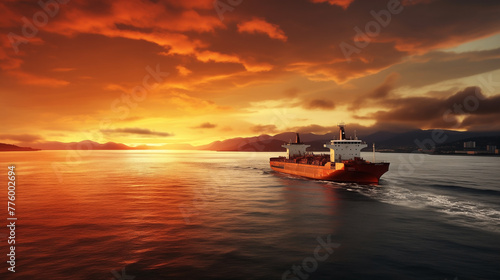 Logistics and transportation of International Container Cargo ship in the ocean at twilight sky, Freight transportation, Shipping, sea transportation. business logistic with copy space