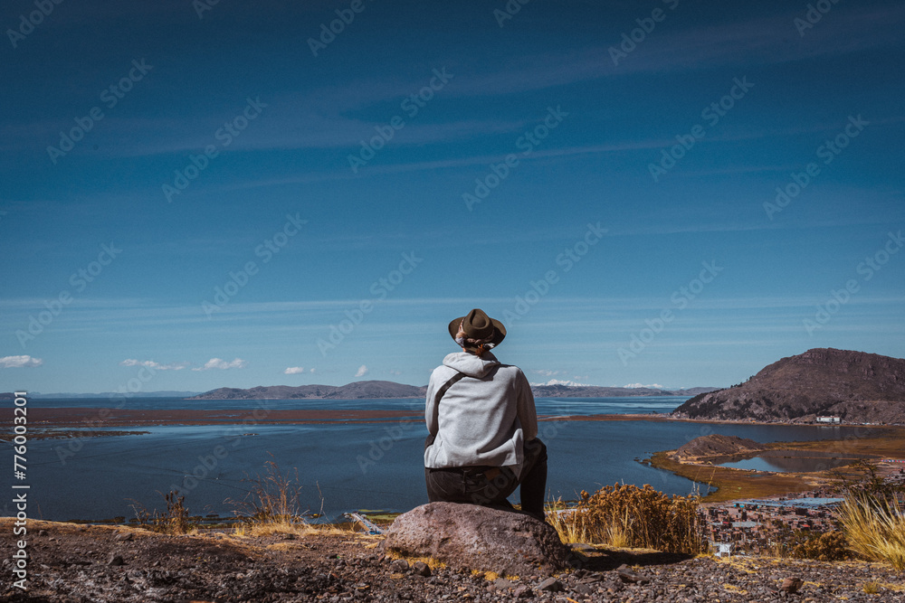 view over the city of Puno at lake Titicaca