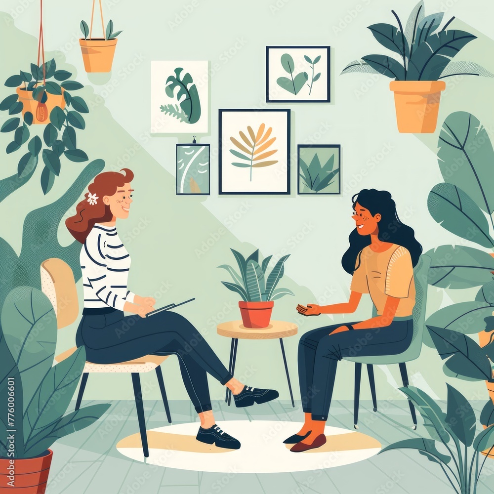Simple Flat Illustration of Therapist and Client in Calming Therapy Session
Simple Flat Illustration of Therapist and Client in Calming Therapy Session