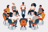 Simple Flat Illustration of Support Group Meeting with Diverse Individuals


