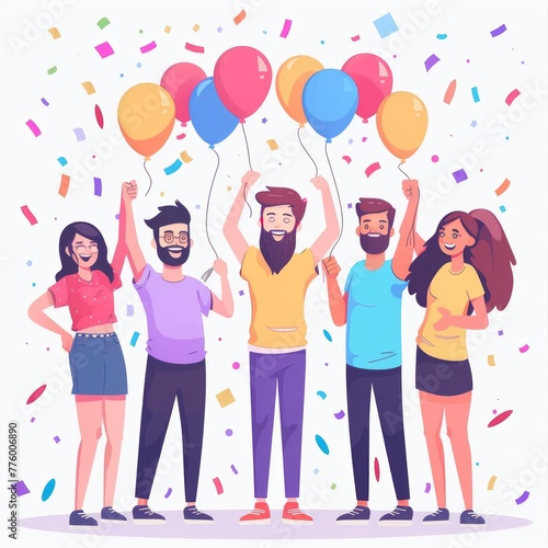 Flat Digital Illustration of Startup Team Celebrating Major Milestone