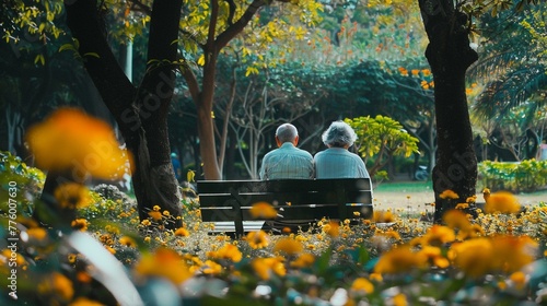 Lovely Retired Couple Enjoying Casual Moments in Garden Park