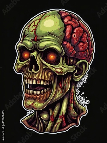 Detailed Illustration Zombie Exposed Brains Sticker Art